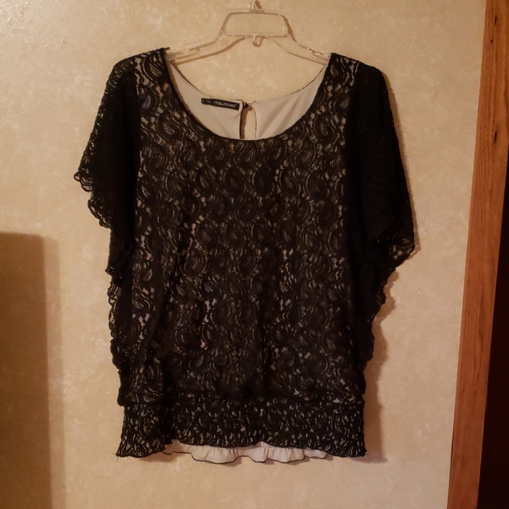 Black lace blouse with banded bottom